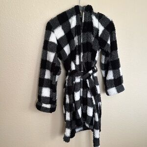 Fluffy Black, White, Gray Hooded Robe